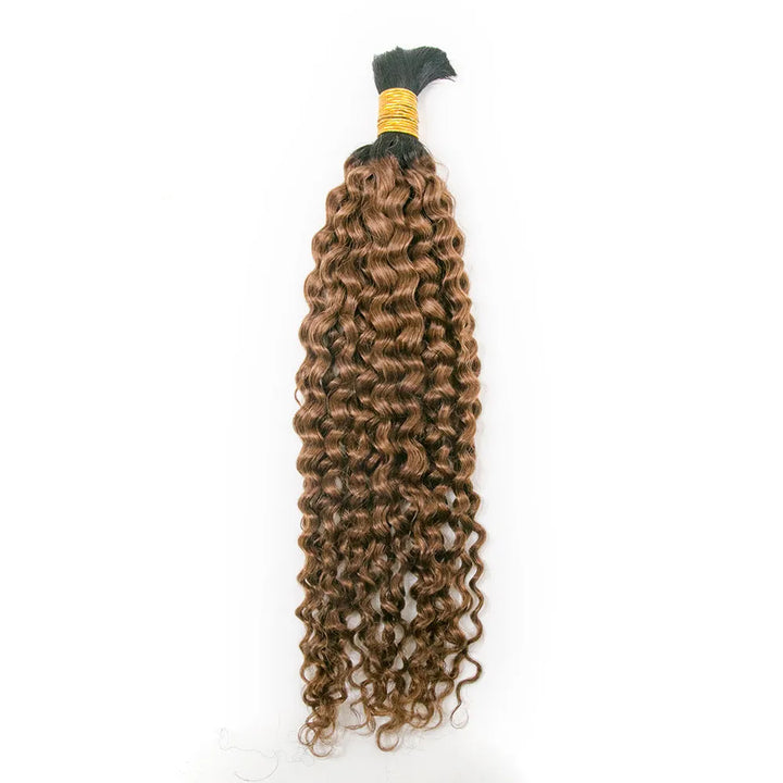 1B/30 Brown Color Deep Curly Bulk Human Hair For Braiding