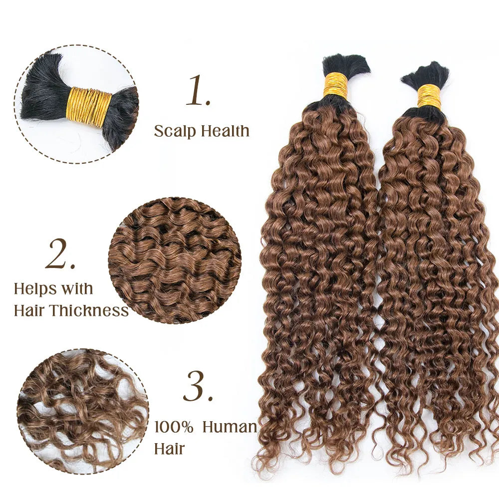 T1B/30 Brown Color Deep Curly Bulk Human Hair For Braiding