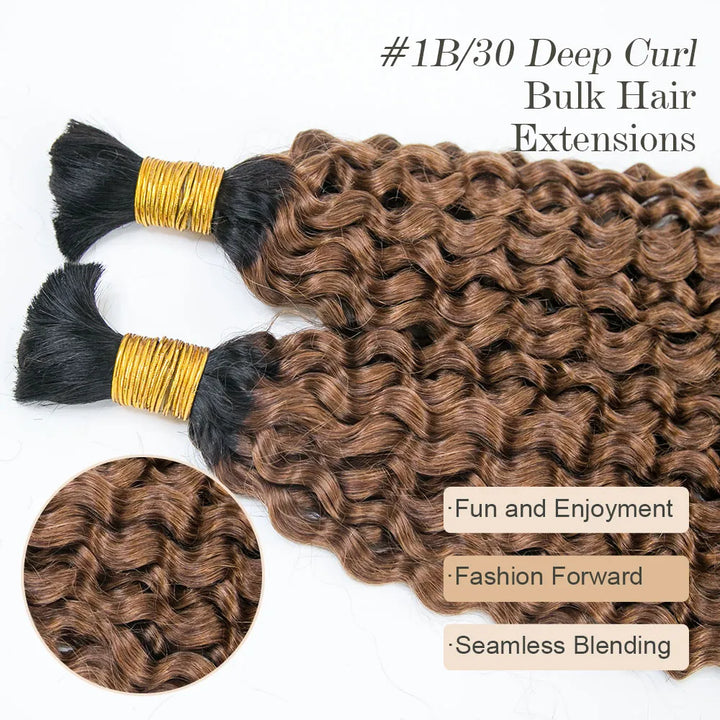 T1B/30 Brown Color Deep Curly Bulk Human Hair For Braiding