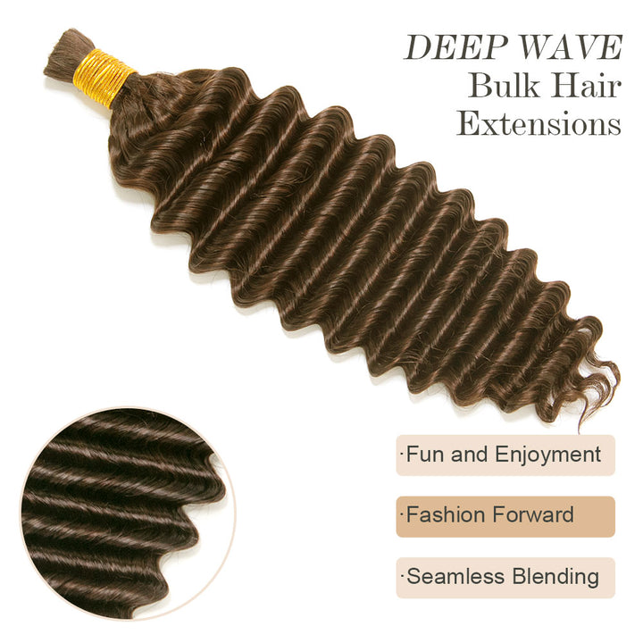 #4 Dark Brown Double Drawn Bulk Human Hair For Braiding Deep Wave