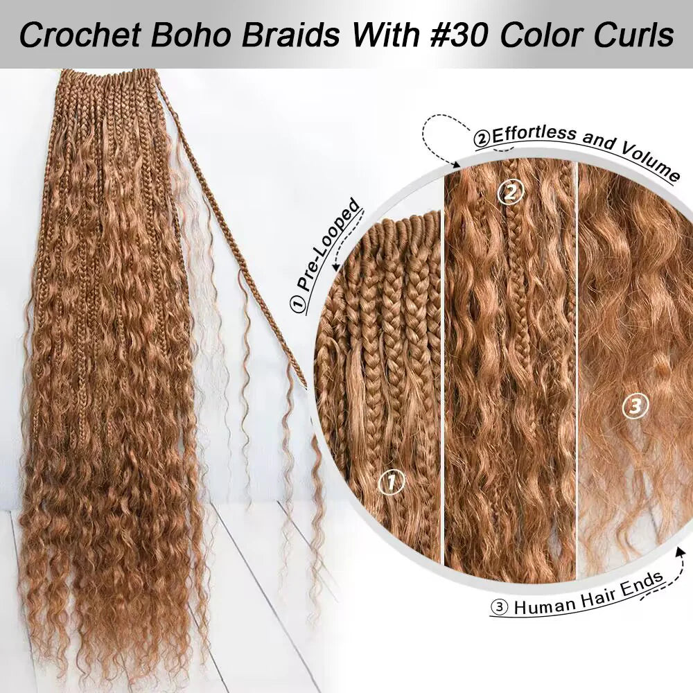 EAYON #30 Honey Brown Crochet Boho Box Braids 24 Inches