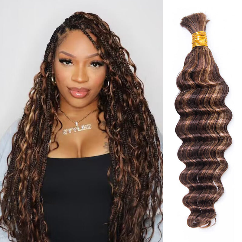 Blend #4/27/30 Bulk Human Hair For Braiding Loose Deep Wave