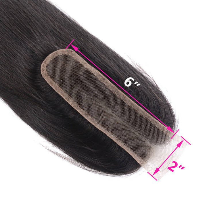 Lots de cheveux humains lisses en soie avec fermeture en dentelle HD 2x6