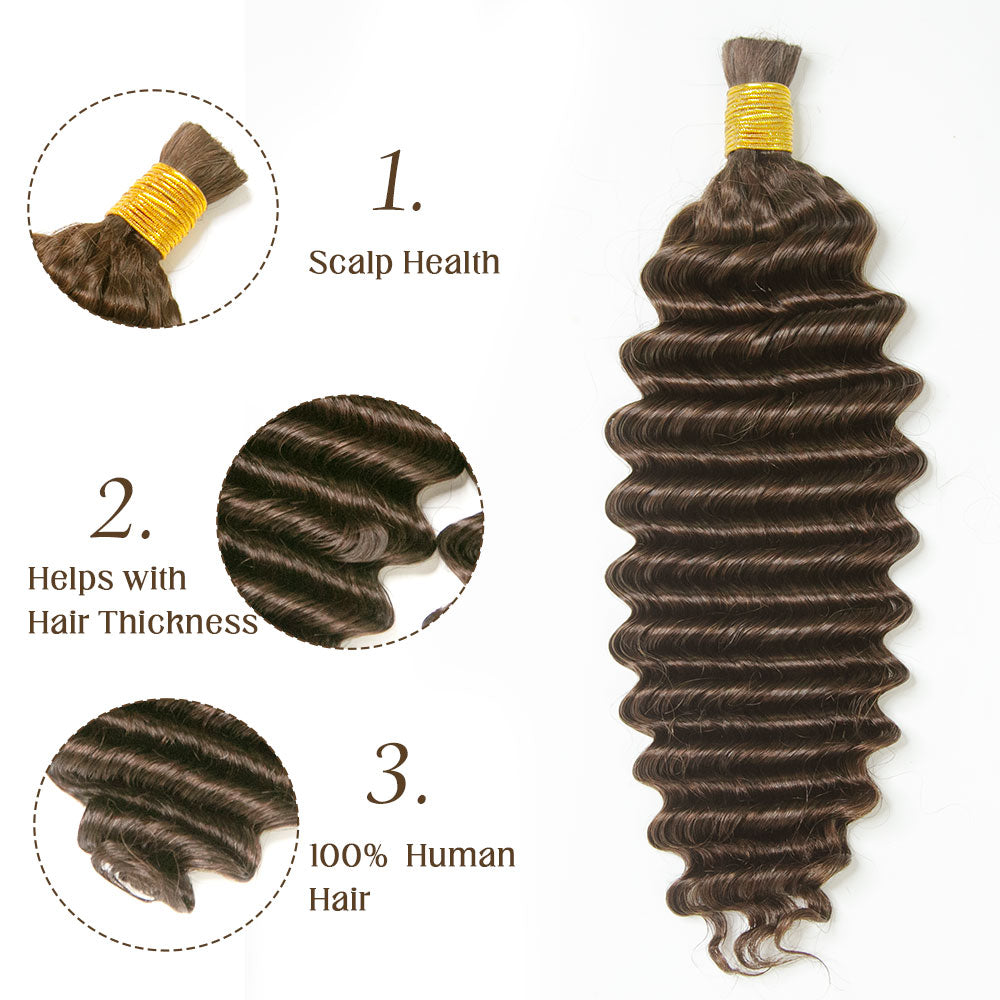 #4 Dark Brown Double Drawn Bulk Human Hair For Braiding Deep Wave