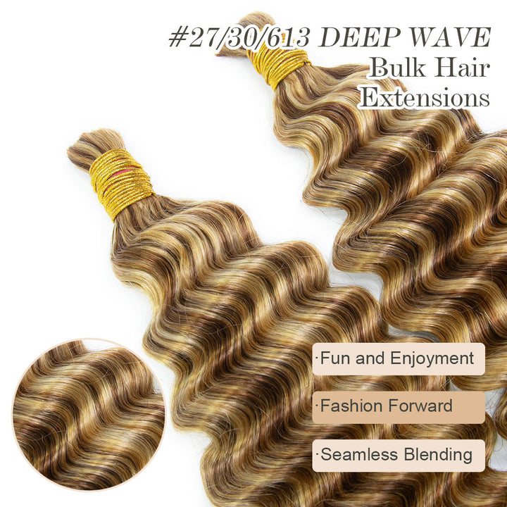 Blend #27/30/613 Double Drawn Bulk Human Braiding Hair Deep Wave2