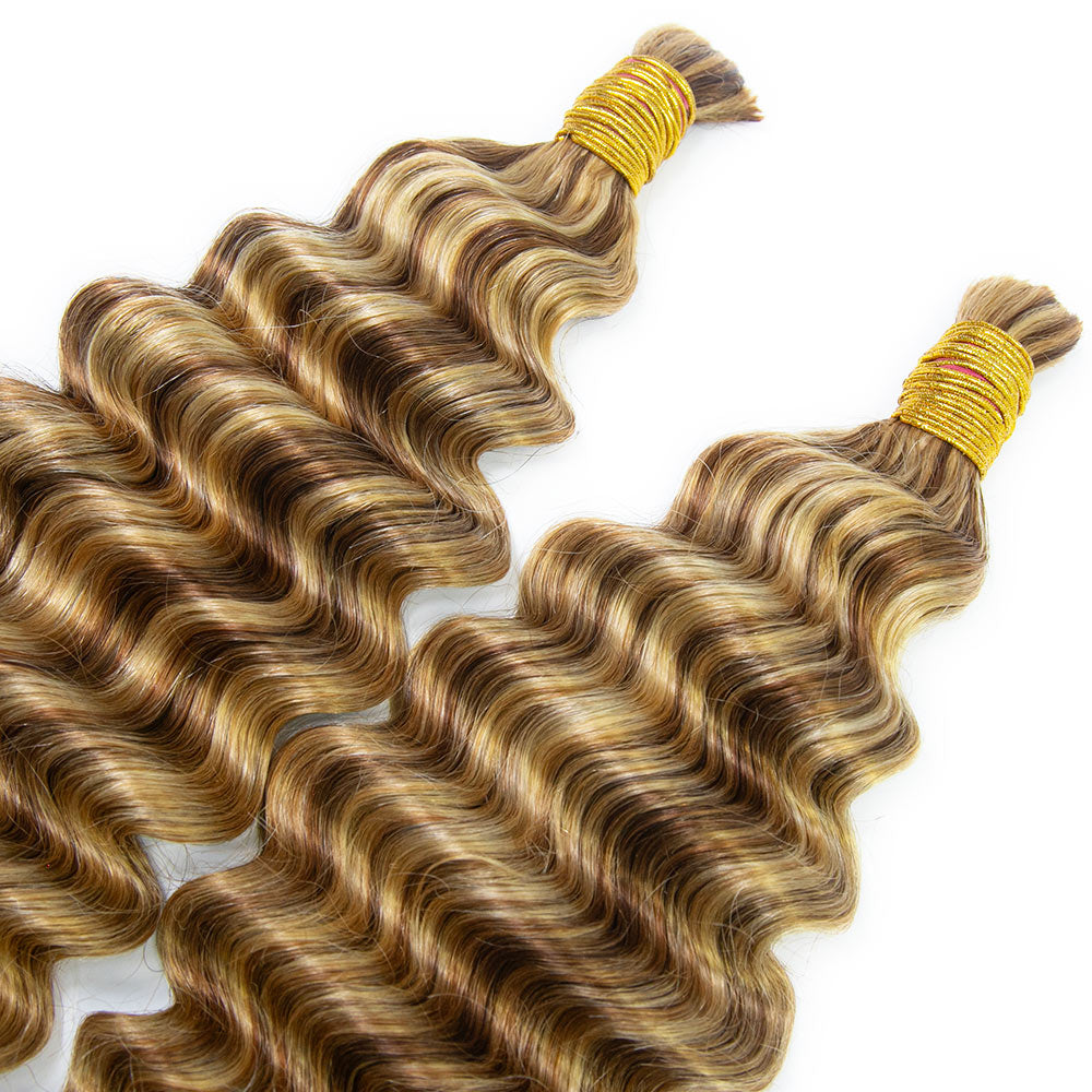 Blend #27/30/613 Double Drawn Bulk Human Braiding Hair Deep Wave6