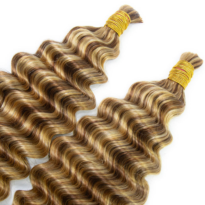 Blend #27/30/613 Double Drawn Bulk Human Braiding Hair Deep Wave6