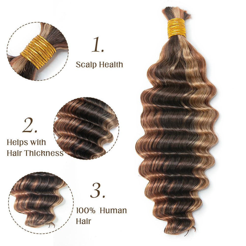 Blend #4/27/30 Double Drawn Bulk Human Braiding Hair Deep Wave1