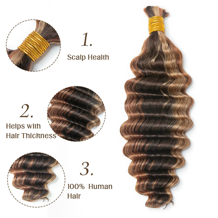 Blend #4/27/30 Double Drawn Bulk Human Braiding Hair Deep Wave1