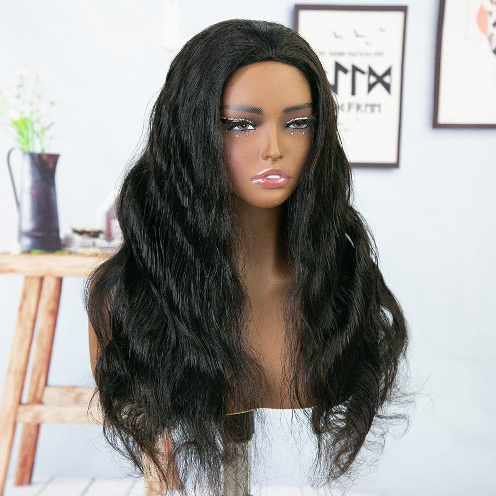 Body Wave 3/4 Half Wig Drawstring Flip Over Human Hair Wig1
