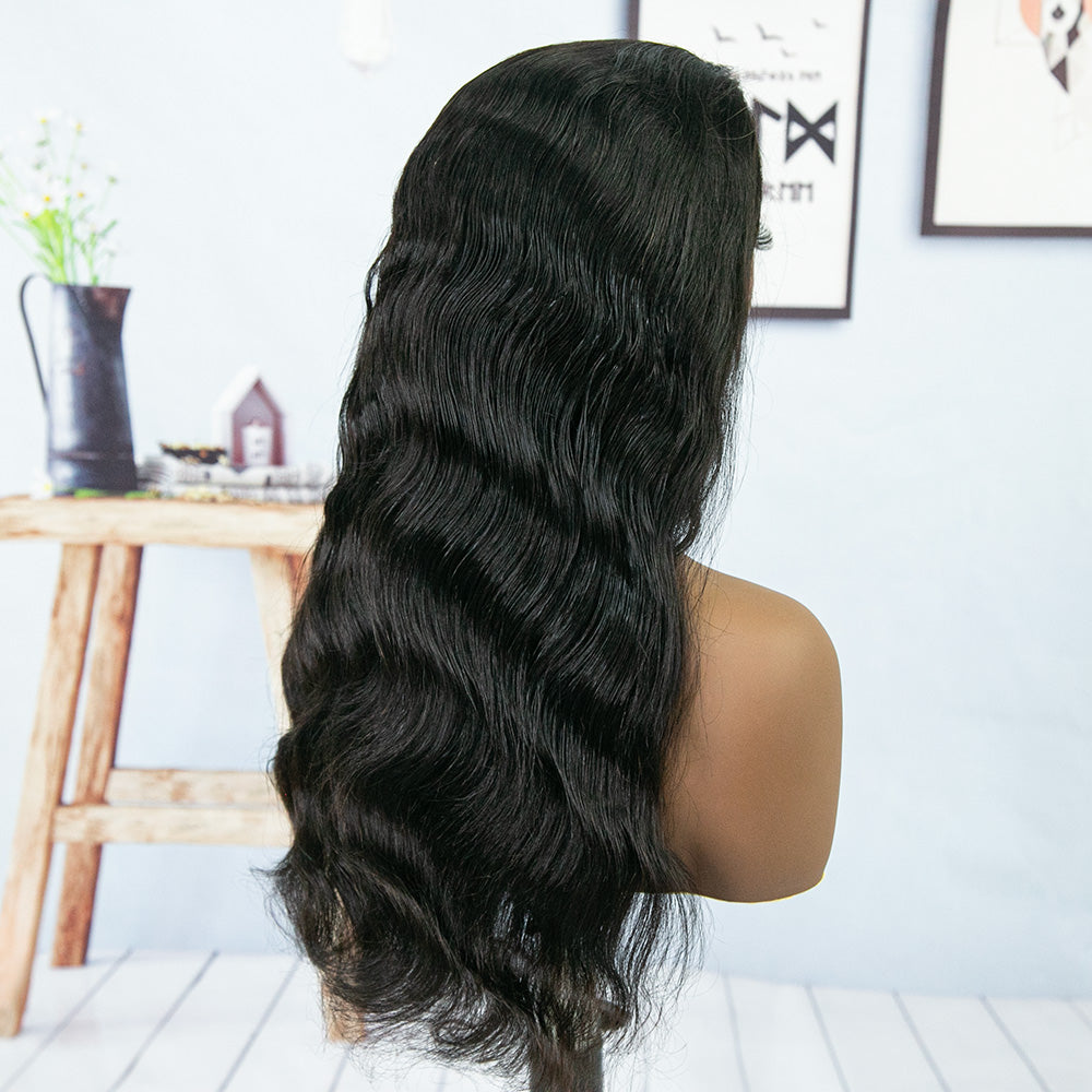 Body Wave 3/4 Half Wig Drawstring Flip Over Human Hair Wig2