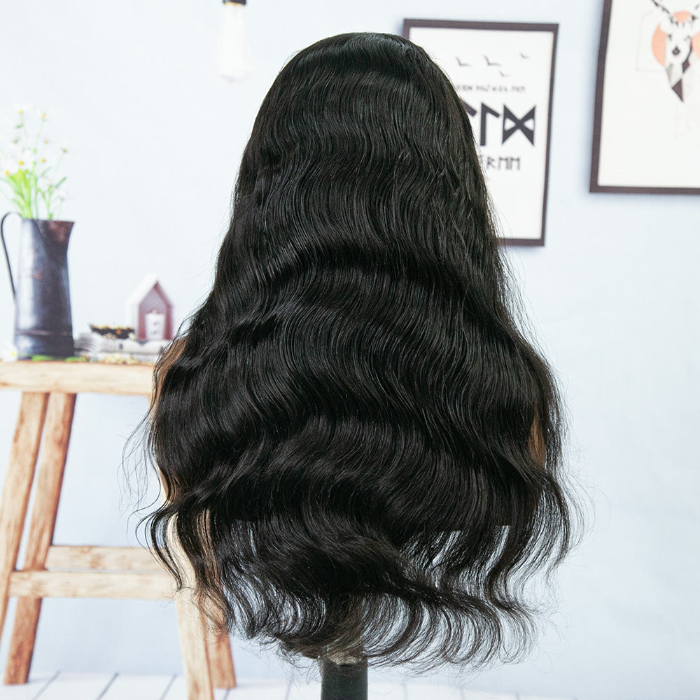 Body Wave 3/4 Half Wig Drawstring Flip Over Human Hair Wig5