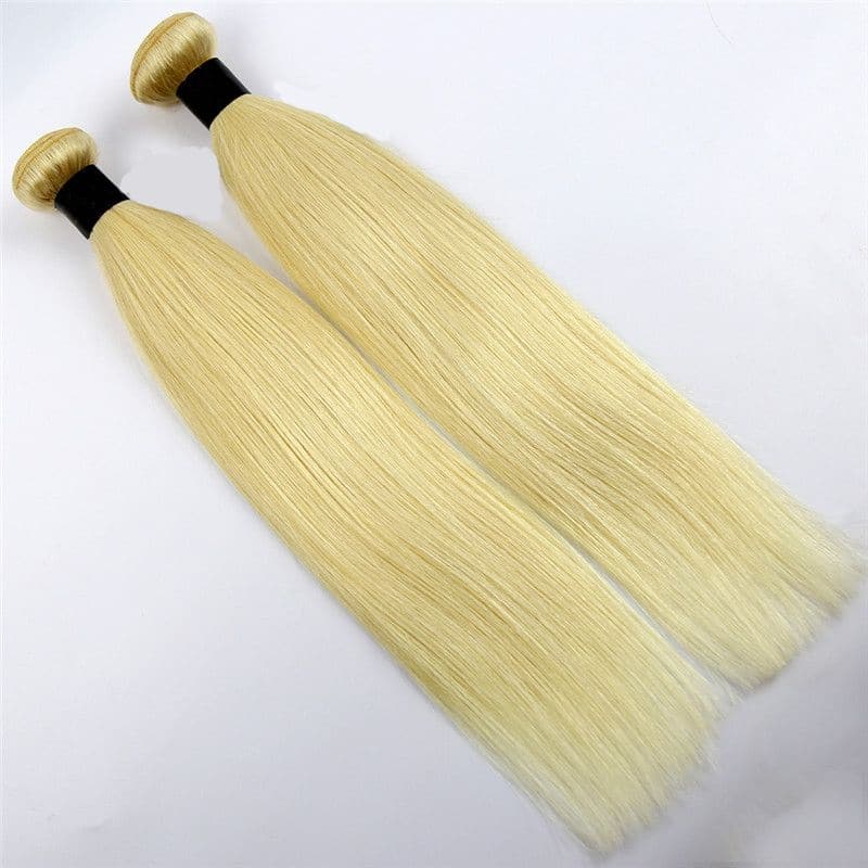 Mèches de cheveux humains lisses en soie couleur 613 avec fermeture en dentelle HD 2x6