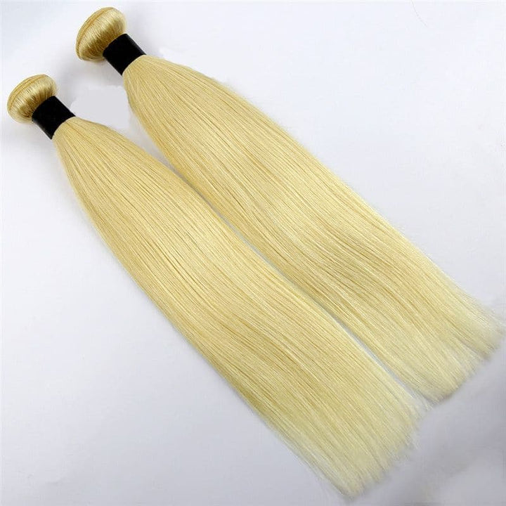 Mèches de cheveux humains lisses en soie couleur 613 avec fermeture en dentelle HD 2x6