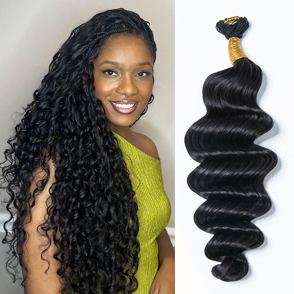 Feathered Crochet Human Hair For Braiding Loose Deep Wave Reusable