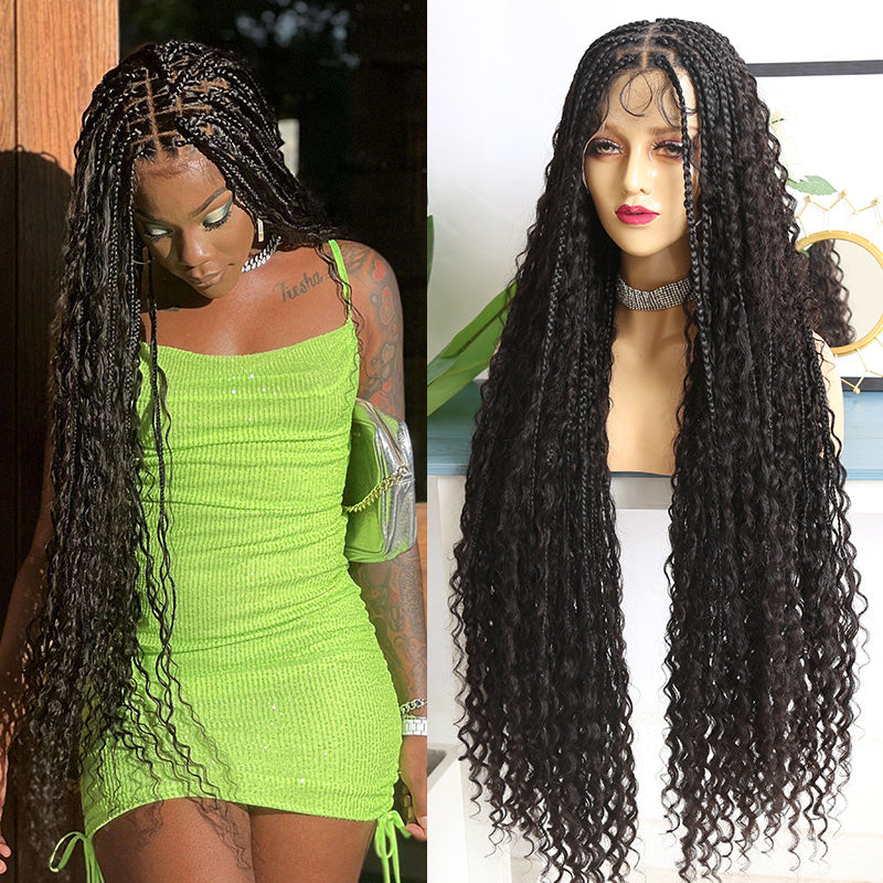 Braided Wig,knotless Box Braids, Cheap Black Women Wig. Full Lace Wig, Full  Frontal Wig, Handmade Wig, Green Braids, Braids Wig 