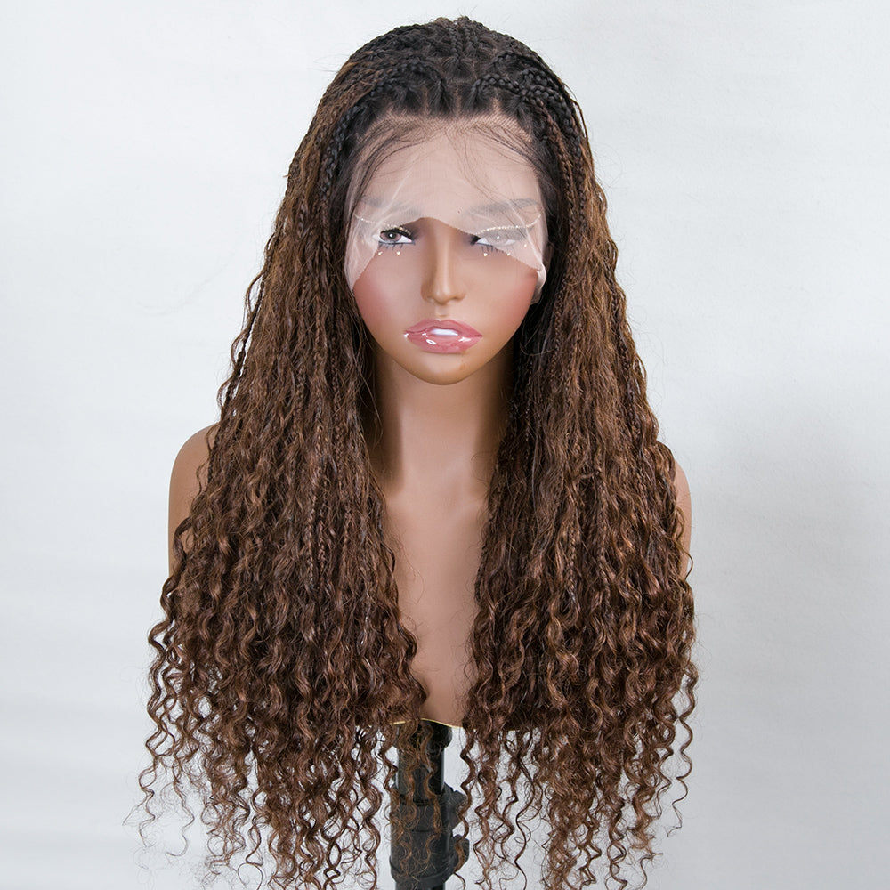 NC/4 Color Ombre Transparent Lace Human Hair Braided Wig With Baby Hair