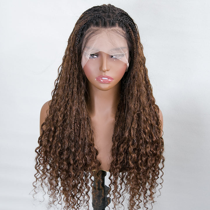 NC/4 Color Ombre Transparent Lace Human Hair Braided Wig With Baby Hair