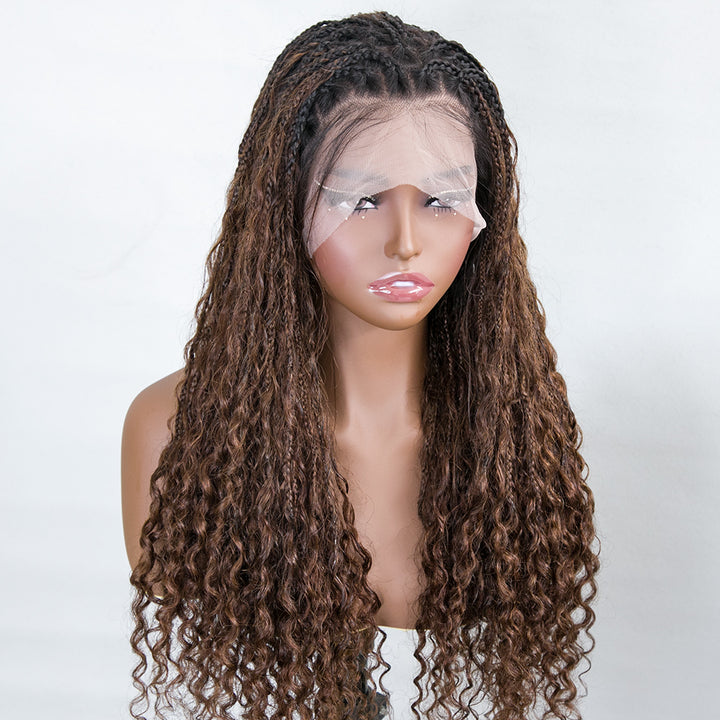 NC/4 Color Ombre Transparent Lace Human Hair Braided Wig With Baby Hair