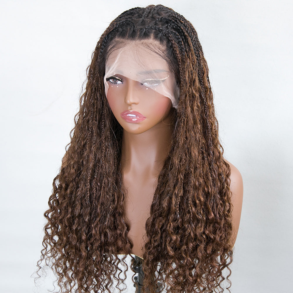 NC/4 Color Ombre Transparent Lace Human Hair Braided Wig With Baby Hair