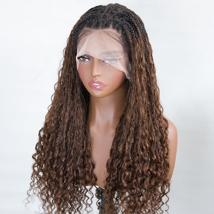NC/4 Color Ombre Transparent Lace Human Hair Braided Wig With Baby Hair