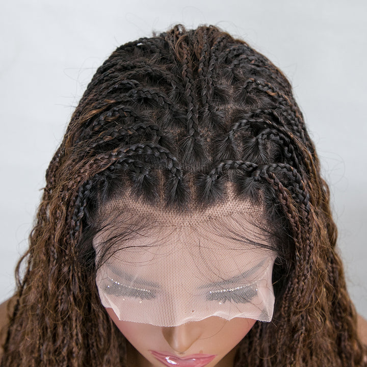 NC/4 Color Ombre Transparent Lace Human Hair Braided Wig With Baby Hair