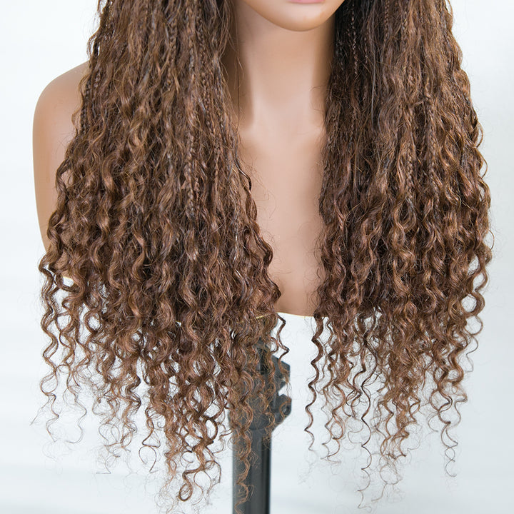 NC/4 Color Ombre Transparent Lace Human Hair Braided Wig With Baby Hair