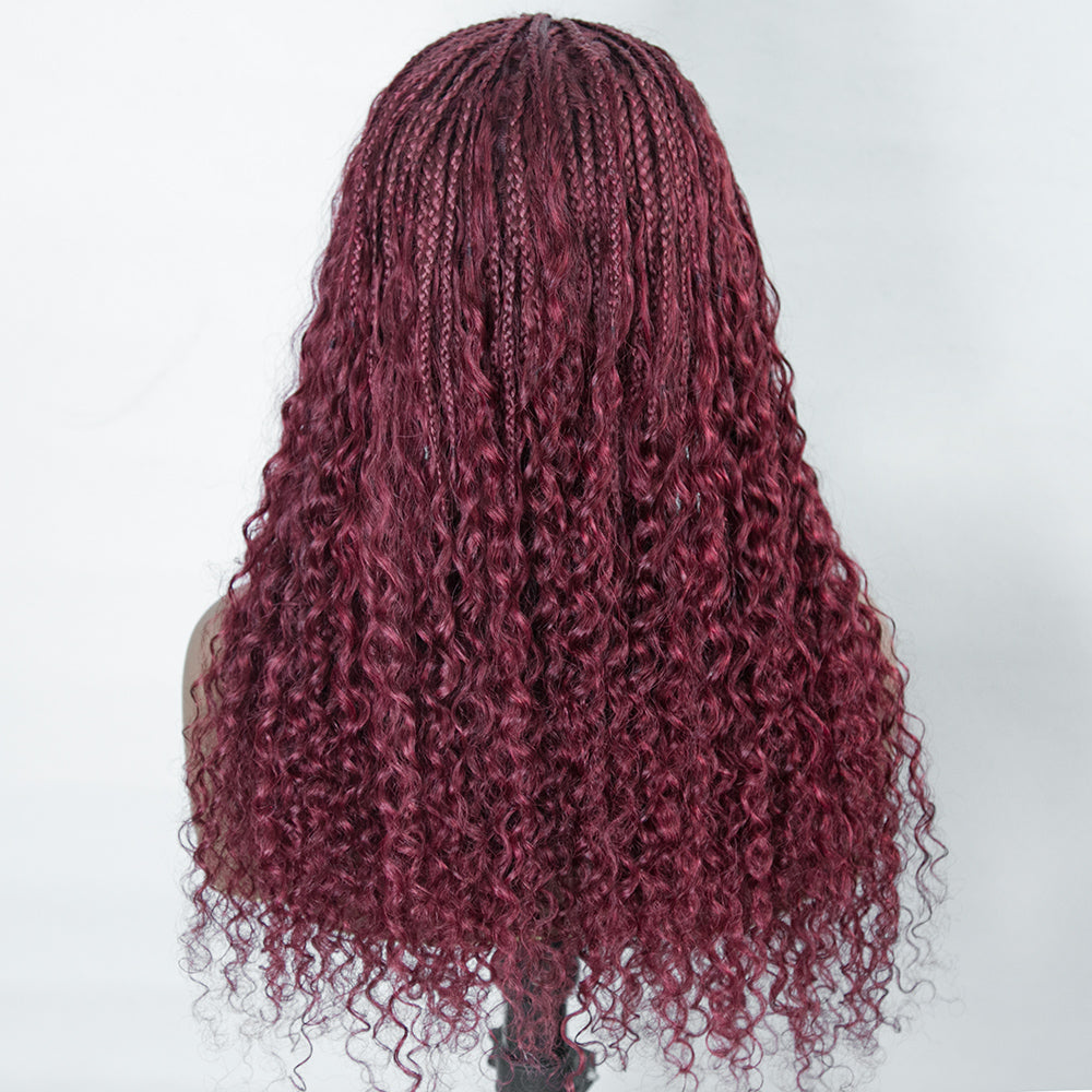 Burgunderrote transparente Spitze 100 % Echthaar geflochtene Perücke mit Babyhaar