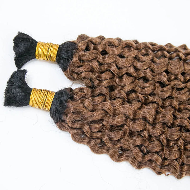 T1B/30 Brown Color Deep Curly Bulk Human Hair For Braiding