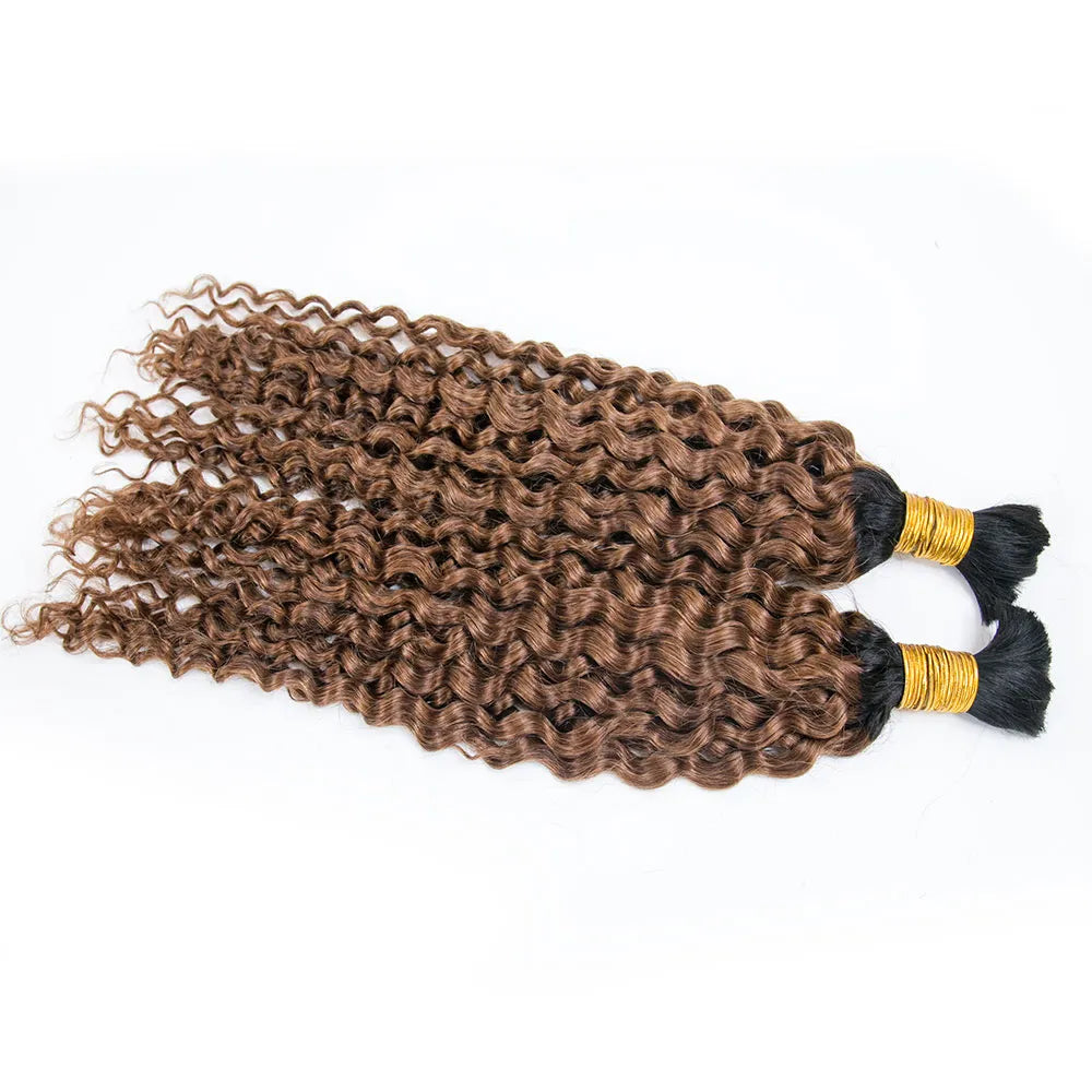 T1B/30 Brown Color Deep Curly Bulk Human Hair For Braiding