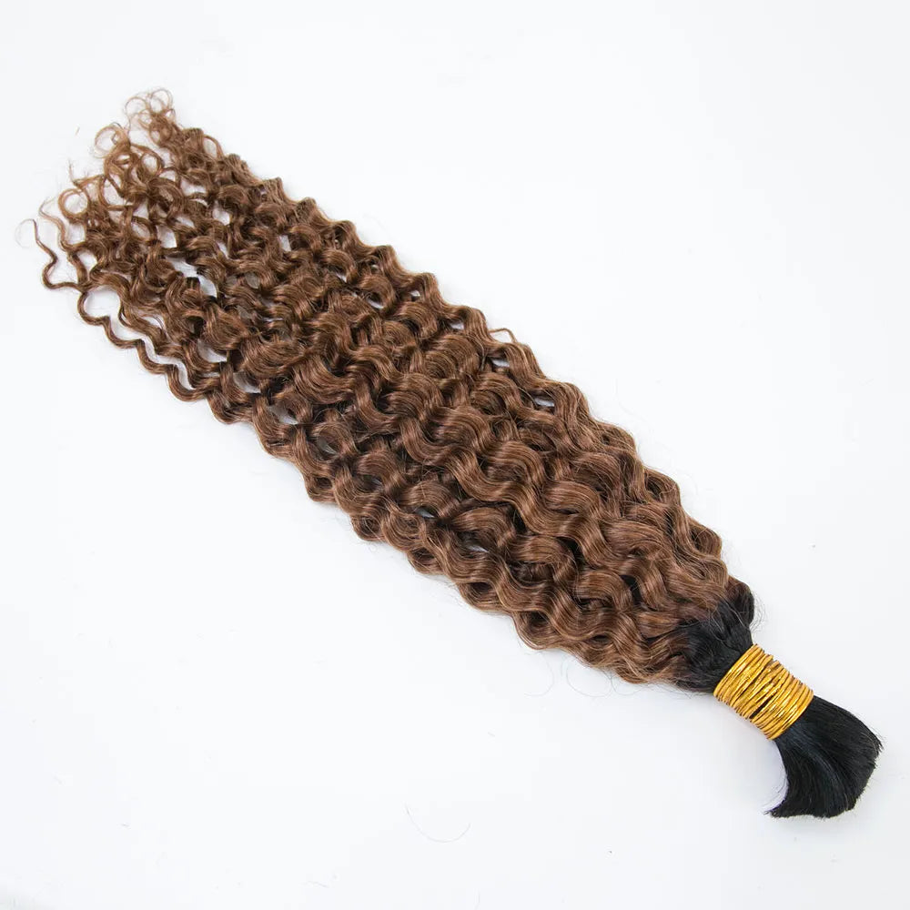 T1B/30 Brown Color Deep Curly Bulk Human Hair For Braiding