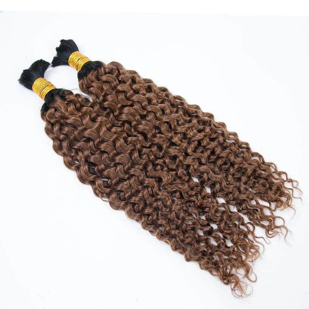 T1B/30 Brown Color Deep Curly Bulk Human Hair For Braiding