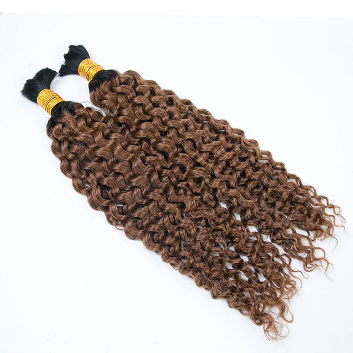 T1B/30 Brown Color Deep Curly Bulk Human Hair For Braiding