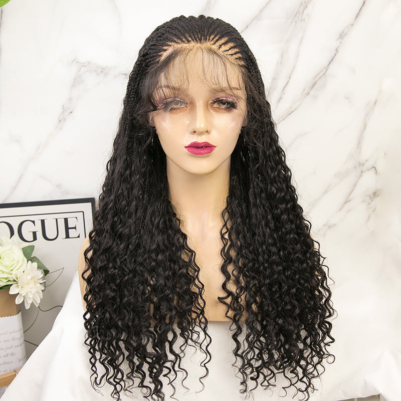 Cornrows Half Boho Knotless Braided Wig Transparent Lace  Human Hair