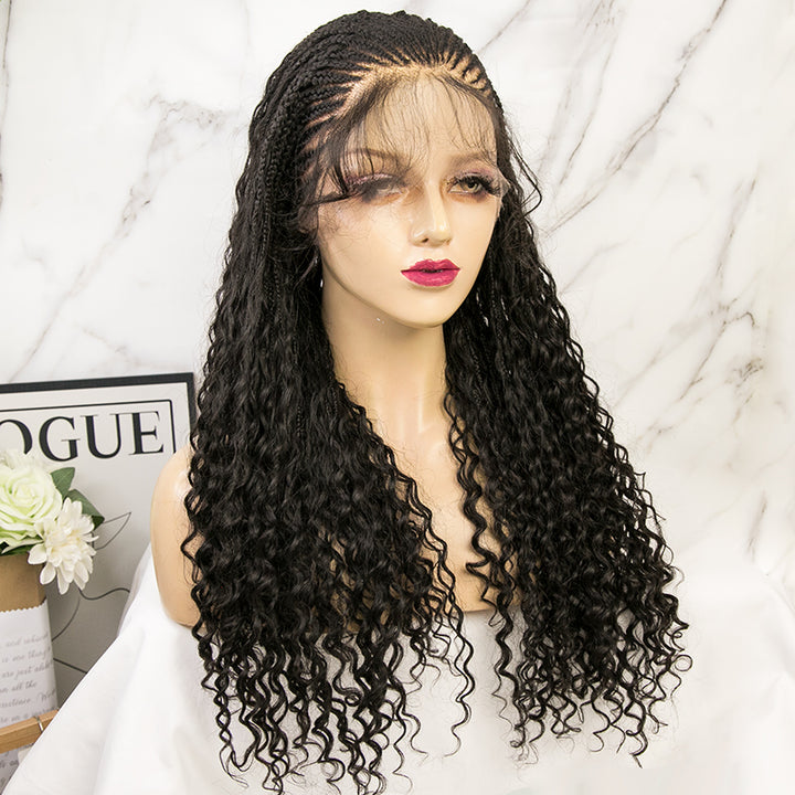 Cornrows Half Boho Knotless Braided Wig Transparent Lace  Human Hair