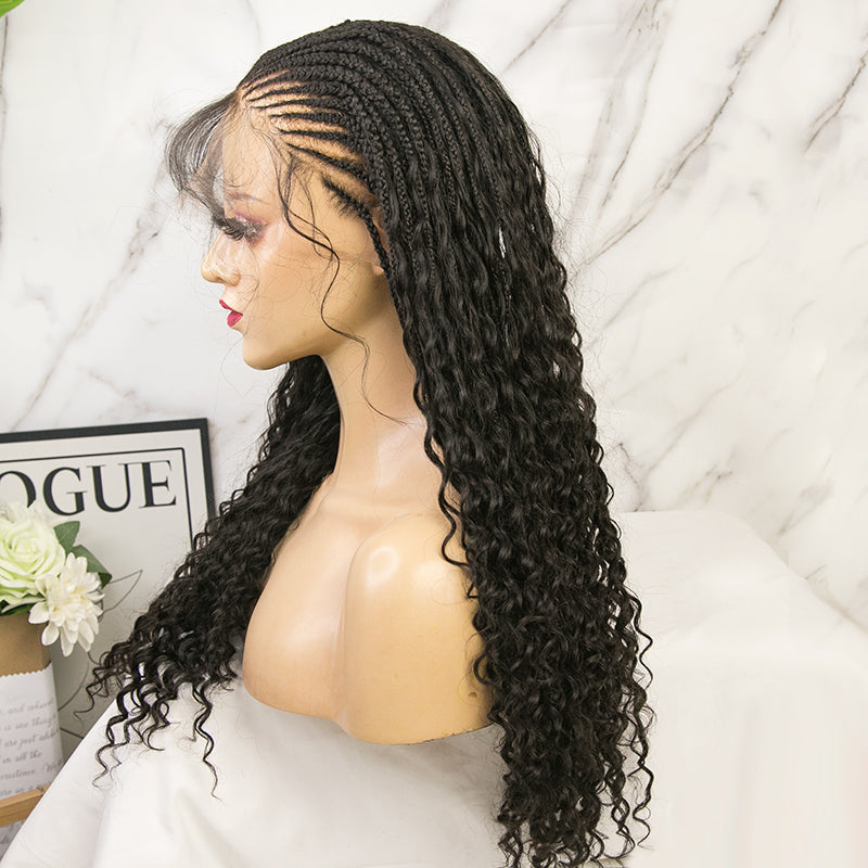 Cornrows Half Boho Knotless Braided Wig Transparent Lace  Human Hair