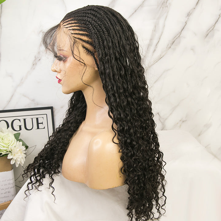 Cornrows Half Boho Knotless Braided Wig Transparent Lace  Human Hair