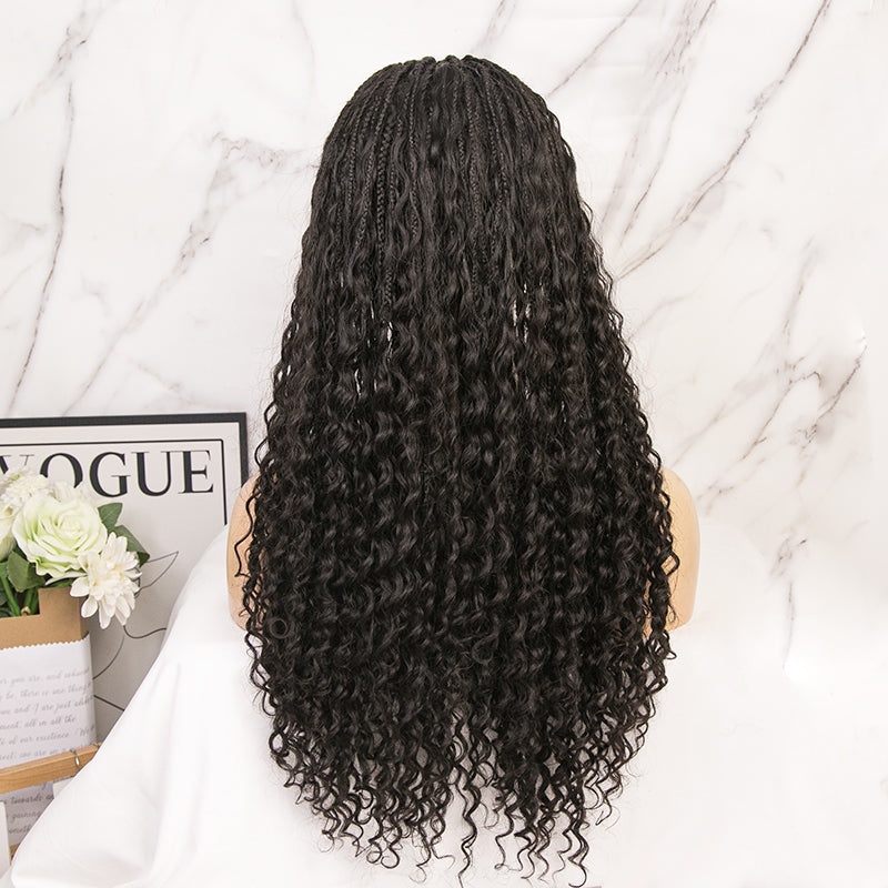 Cornrows Half Boho Knotless Braided Wig Transparent Lace  Human Hair