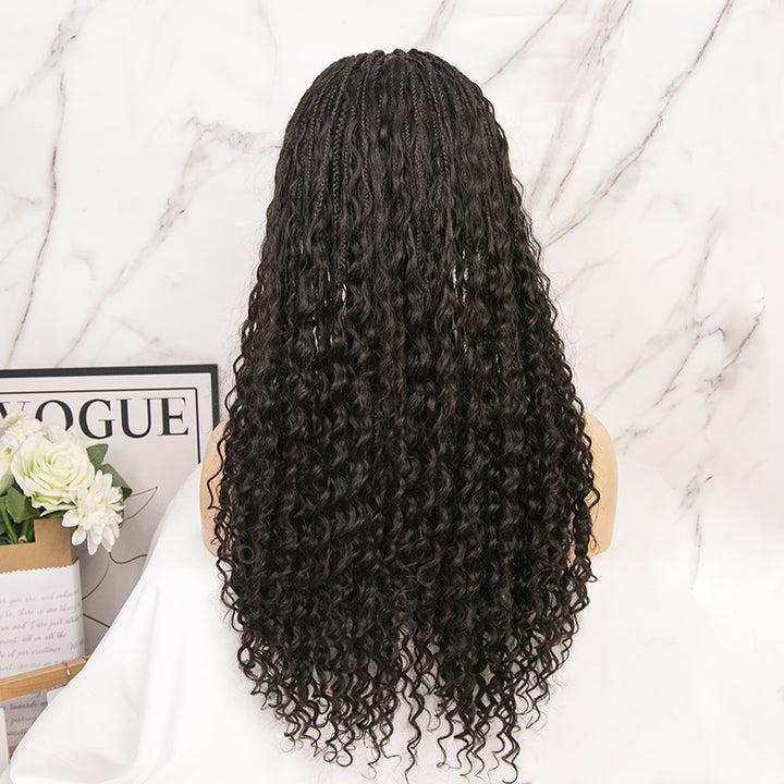 Cornrows Half Boho Knotless Braided Wig Transparent Lace  Human Hair