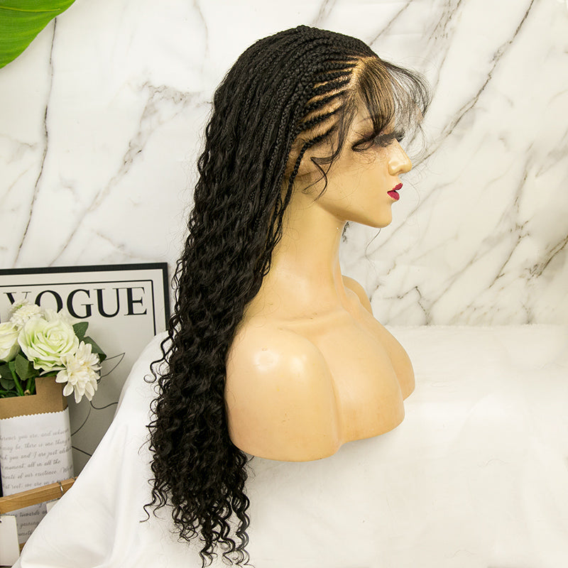 Cornrows Half Boho Knotless Braided Wig Transparent Lace  Human Hair