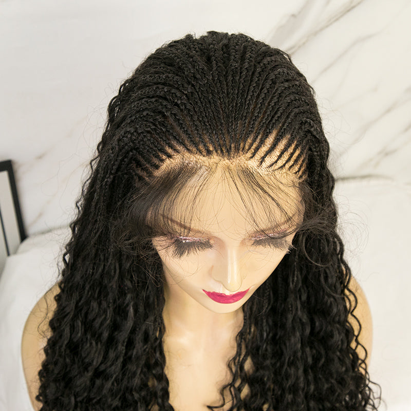 Cornrows Half Boho Knotless Braided Wig Transparent Lace  Human Hair