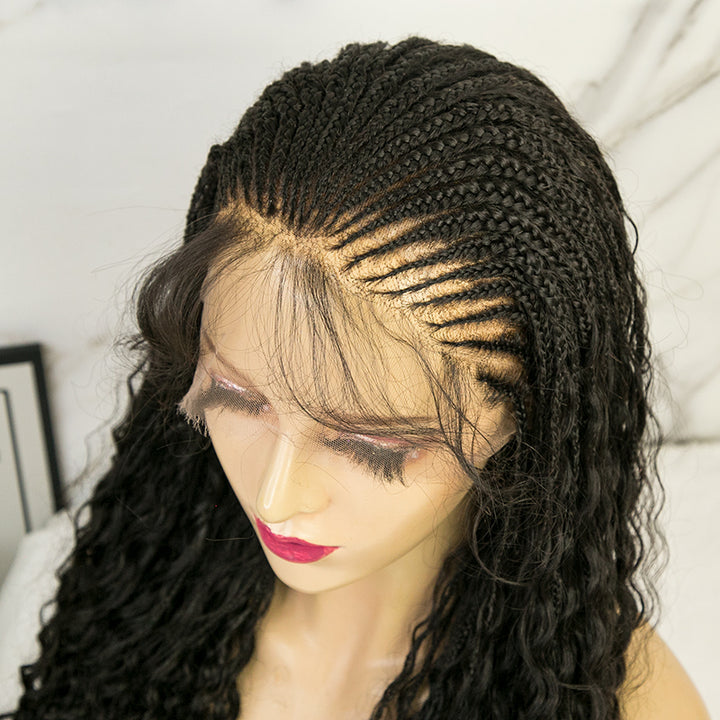 Cornrows Half Boho Knotless Braided Wig Transparent Lace  Human Hair