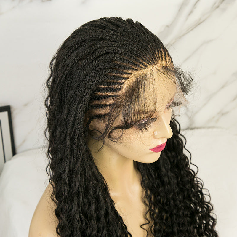 Cornrows Half Boho Knotless Braided Wig Transparent Lace  Human Hair
