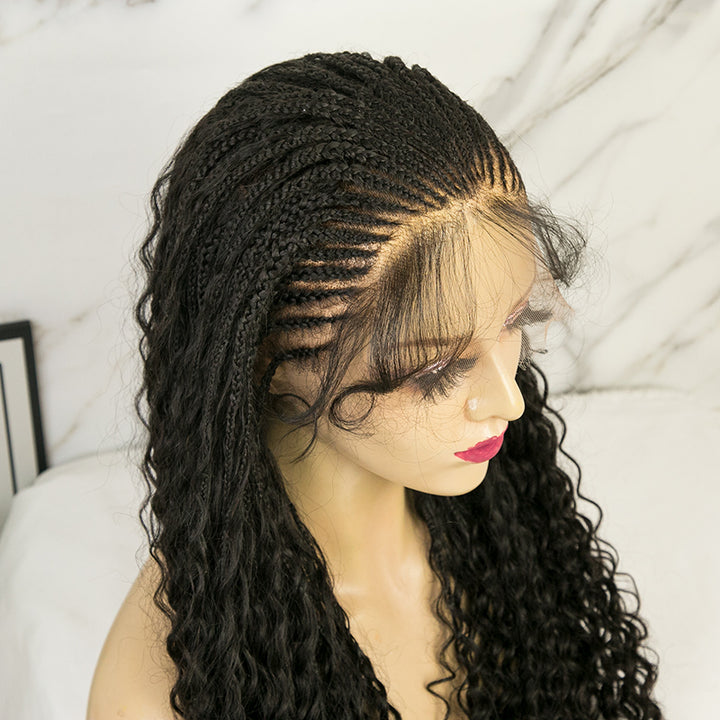 Cornrows Half Boho Knotless Braided Wig Transparent Lace  Human Hair