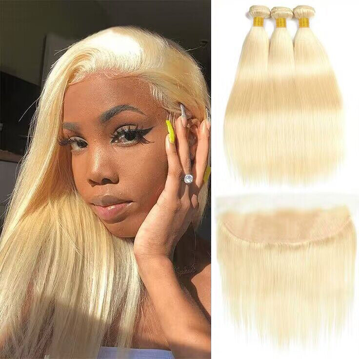 613 Blonde Bundles With 13x4 Lace Frontal Silky Straight Human