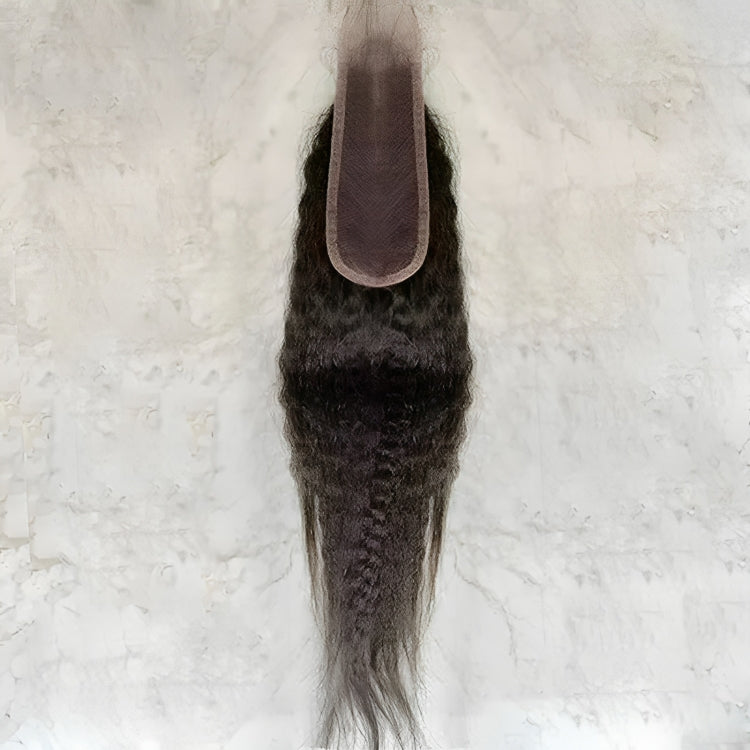 Mèches de cheveux humains crépus lisses avec fermeture en dentelle HD 2x6