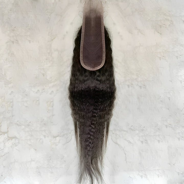 Mèches de cheveux humains crépus lisses avec fermeture en dentelle HD 2x6