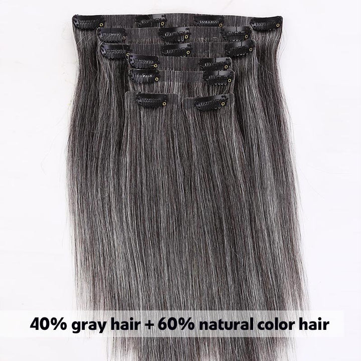 Salt & Pepper Seamless Clip Hair Extensions2