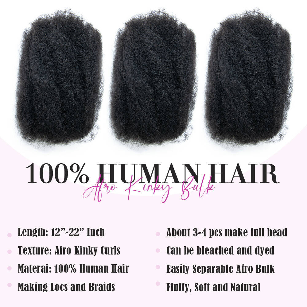 EAYON New Afro Kinky Bulk Echthaar für Twists/Zöpfe, 50 g/Packung