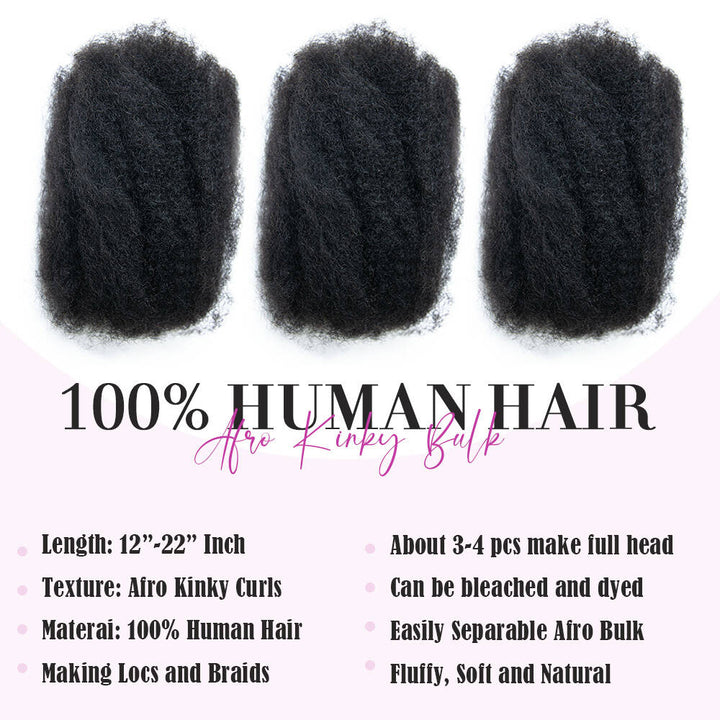 EAYON New Afro Kinky Bulk Echthaar für Twists/Zöpfe, 50 g/Packung